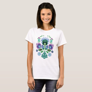 T-shirt Fleurs folkloriques polonaises bleu clair