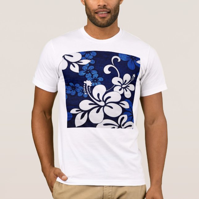 T-shirt Fleurs Hawaii Bleues (Devant)
