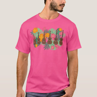 T-shirt Fleurs Hawaiian Hawaii Guitare Aloha Acoustic Musi