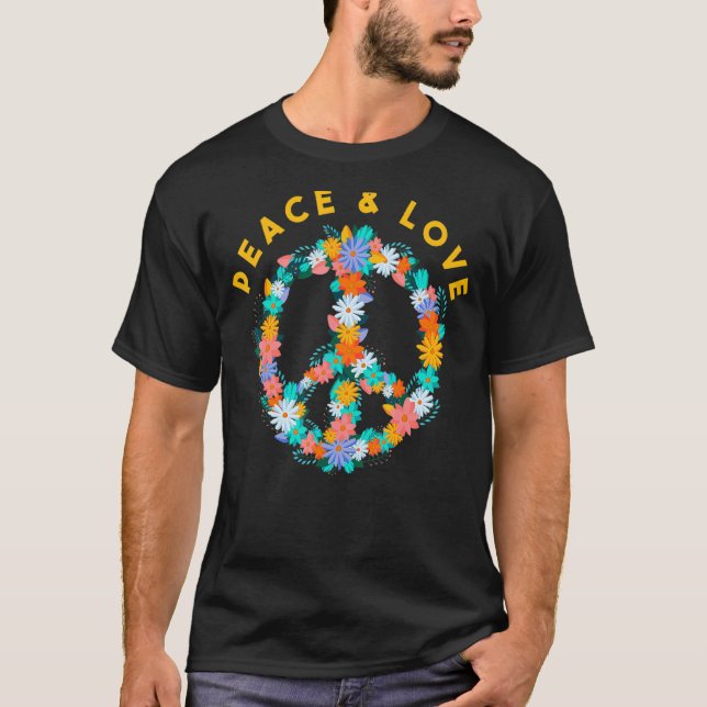 T-shirt Fleurs Hippie Costume Paix Signale Paix Et Amour (Devant)