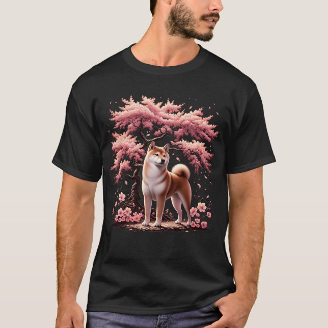 T-shirt Fleurs japonaises Shiba Inu Cherry Blossom Trees (Devant)