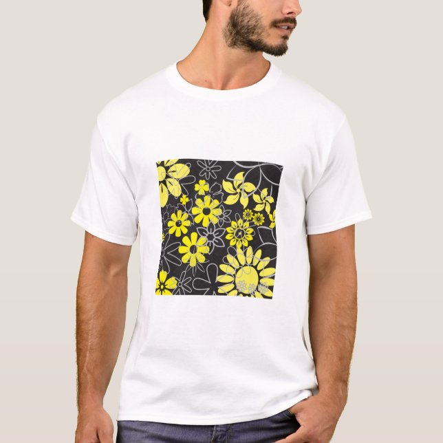 T-shirt Fleurs Jaune Et Gris T- (Devant)