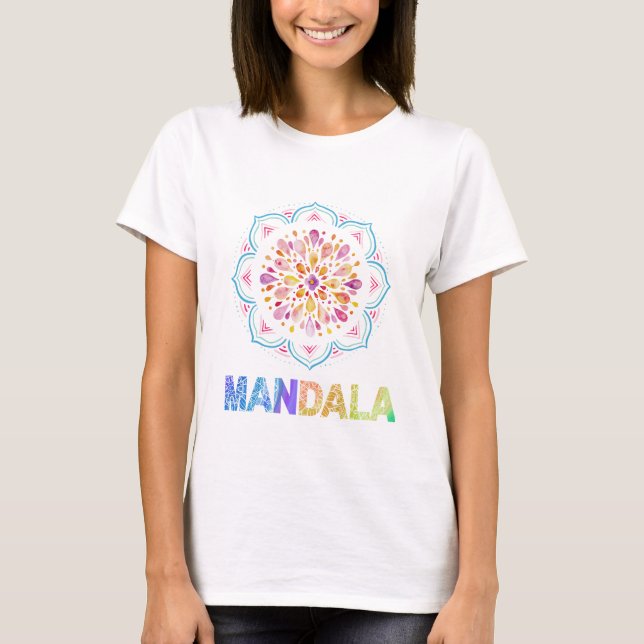 T-SHIRT FLEURS LOTUS COLORÉES MANDALA (Devant)