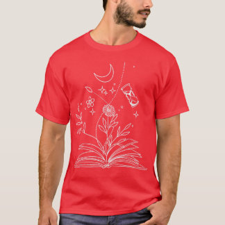 T-shirt Fleurs Lune, Étoiles Amateurs de livres pour femme