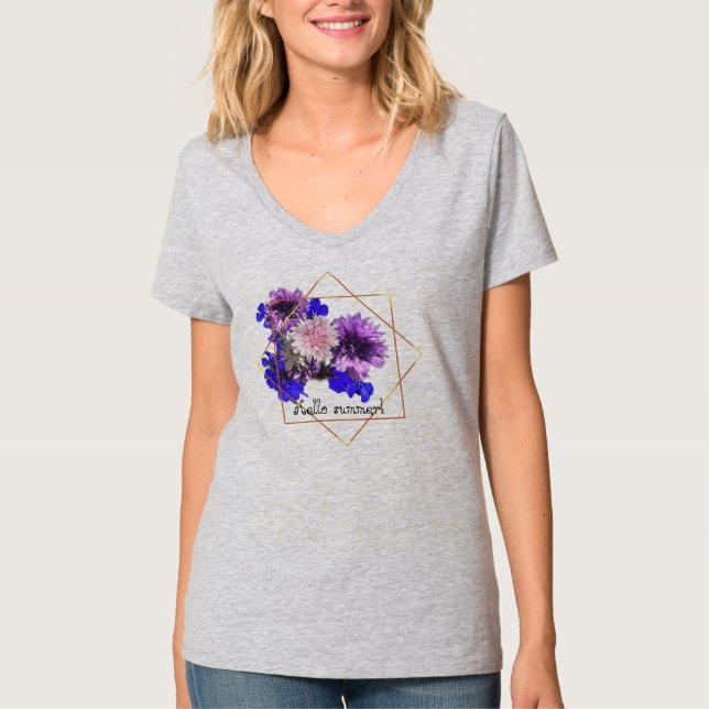 T-shirt Fleurs modernes bleues (Devant)
