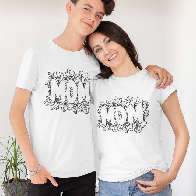 T-shirt Fleurs MOM l en noir et blanc (Créateur téléchargé)