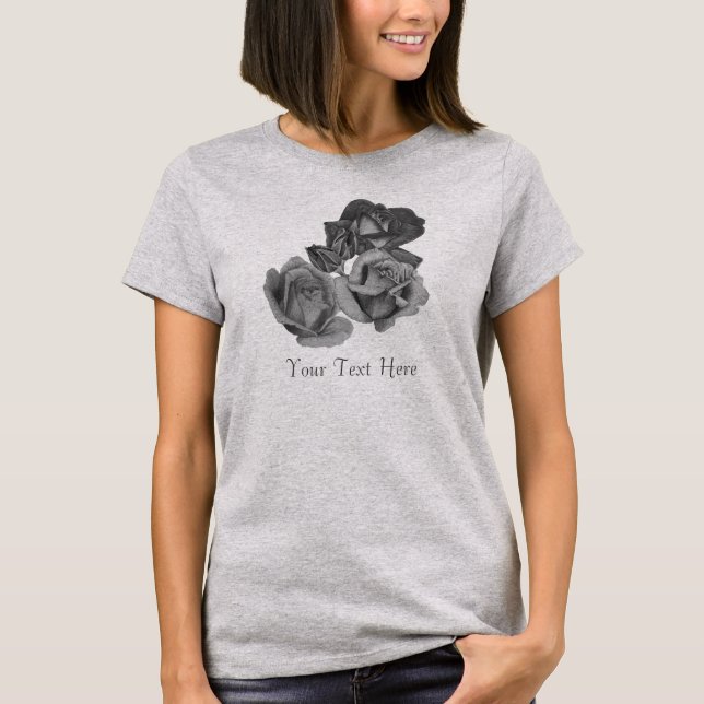 T-shirt fleurs monochromes en roses noir et blanc (Devant)