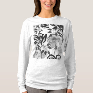 T-shirt Fleurs noires et blanches Motif botanique