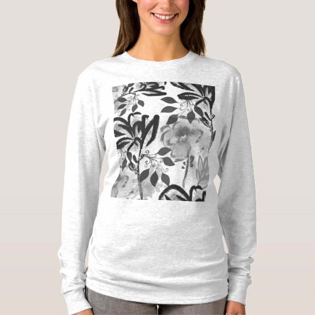 T-shirt Fleurs noires et blanches Motif botanique (Devant)