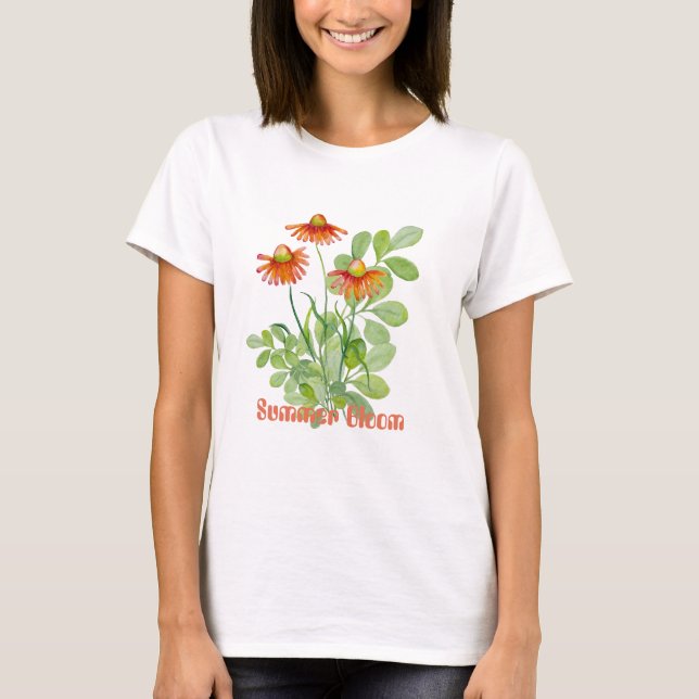 T-shirt Fleurs orange d'aquarelle (Devant)