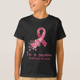 T-shirt Fleurs roses Coeur Je suis un survivant Cancer du