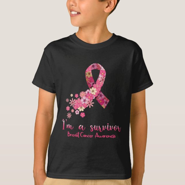 T-shirt Fleurs roses Coeur Je suis un survivant Cancer du  (Devant)