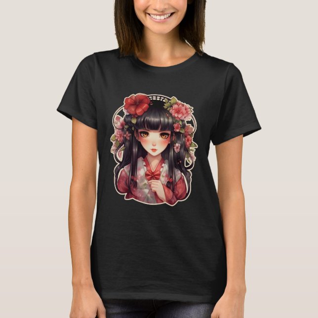 T-shirt Fleurs roses d'une fille (Devant)