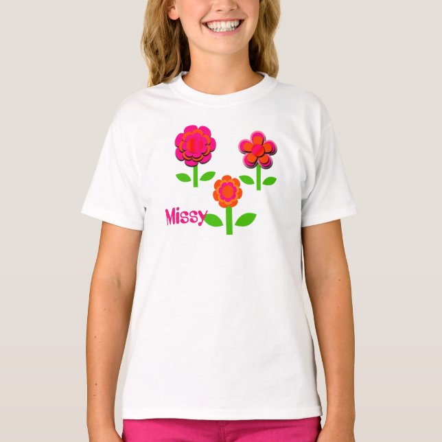 T-shirt Fleurs roses et orange chaudes (Devant)