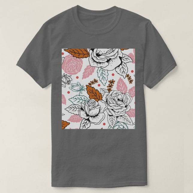 T-shirt Fleurs roses motif Floral ligne Art (Design devant)