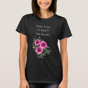 T-shirt Fleurs roses rayures noires sentez les roses