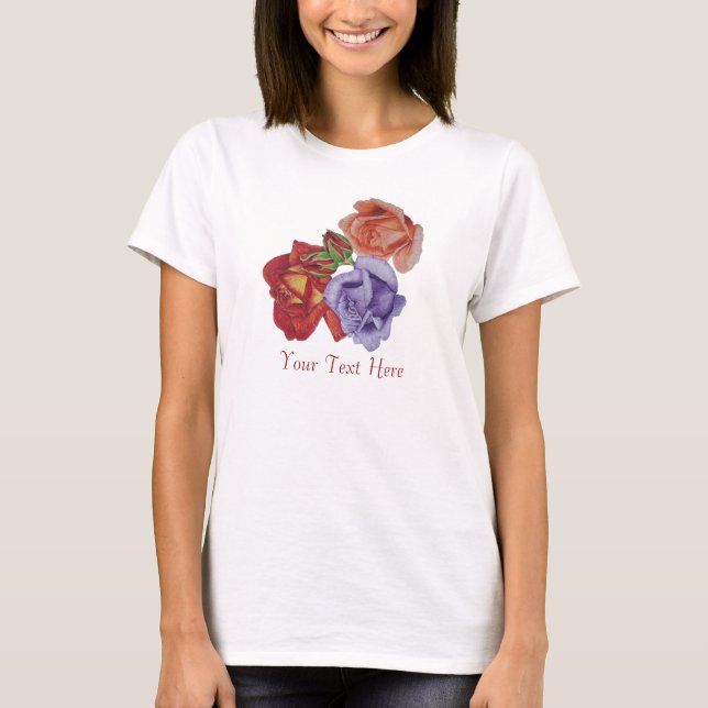 T-shirt fleurs roses rouges et bourgeons roses fleurs flor (Devant)