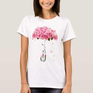 T-shirt Fleurs roses Ruban Lutte de sensibilisation au can