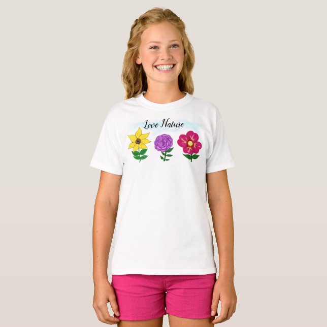T-shirt Fleurs roses violettes jaunes estivales (Devant entier)
