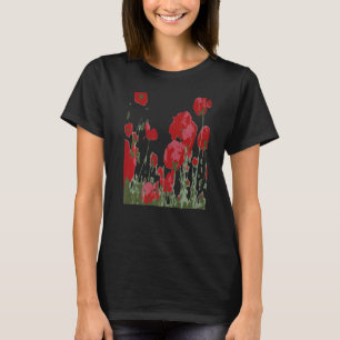 T-shirt Fleurs Rouges Artistiques Du Vecteur De Récolte