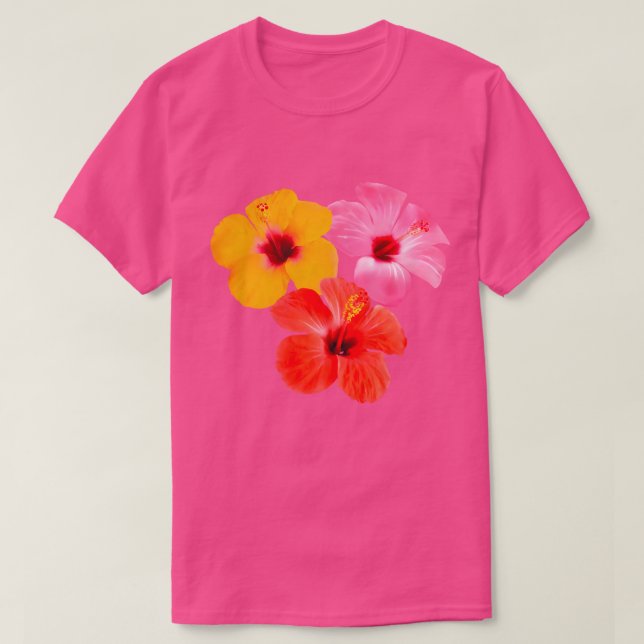 T-shirt Fleurs rouges Orange rose Hibiscus (Design devant)