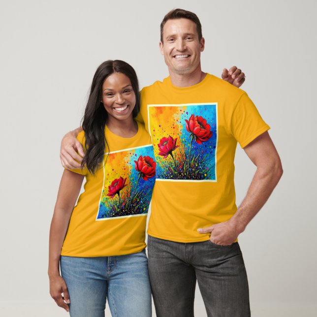 T-shirt Fleurs rouges vibrantes - Impression Pop Art (Unisexe)