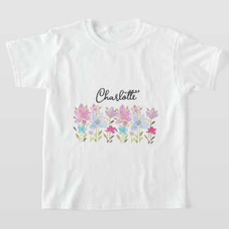 T-shirt Fleurs sauvages aquarelle rose clair monogrammées