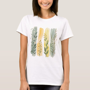 T-SHIRT FLEURS SAUVAGES BOHO VERT JAUNE ORANGE