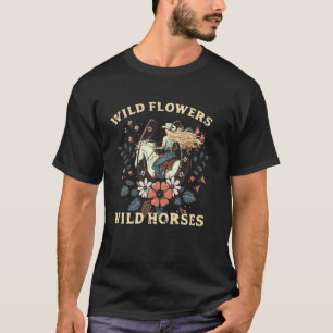 T-shirt Fleurs sauvages Chevaux Ferme équestre vintage Fem