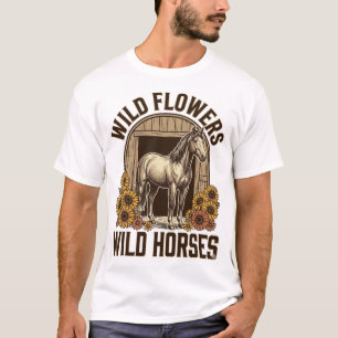 T-shirt Fleurs sauvages Chevaux sauvages Chemise Western V
