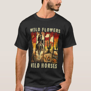 T-shirt Fleurs sauvages Chevaux sauvages Filles de cowgirl