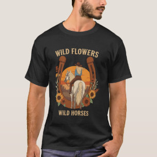 T-shirt Fleurs sauvages Chevaux sauvages Rétro Rodéo Weste