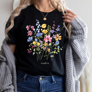 T-shirt Fleurs sauvages colorées tendance avec monogramme