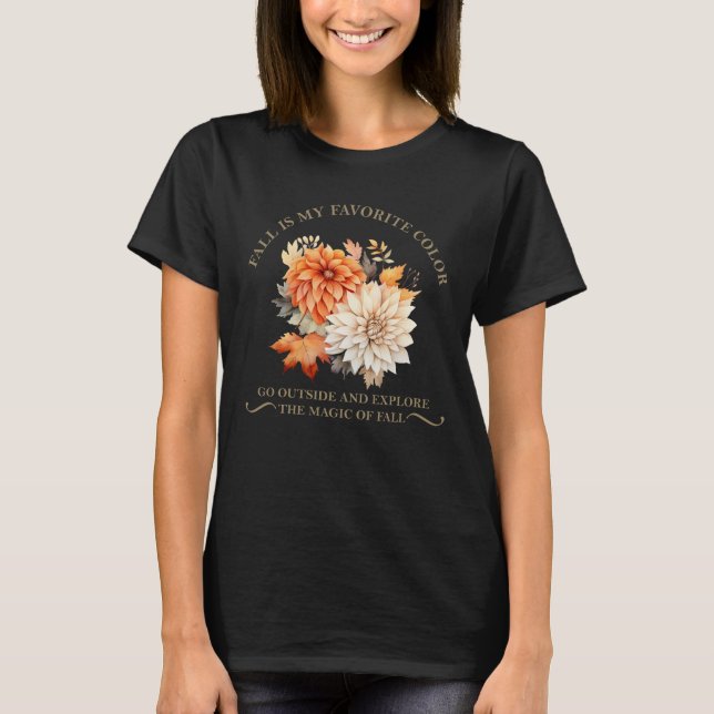 T-shirt Fleurs sauvages d'aquarelle feuilles automne citat (Devant)
