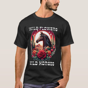 T-shirt Fleurs sauvages et chevaux sauvages Coucher de sol