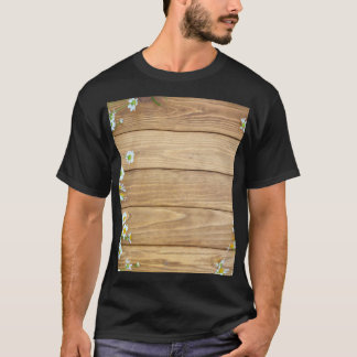 T-shirt Fleurs sauvages, herbes : arrière - plan en bois.