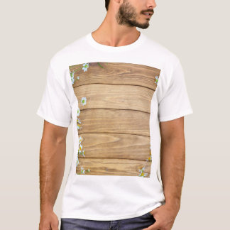T-shirt Fleurs sauvages, herbes : arrière - plan en bois.