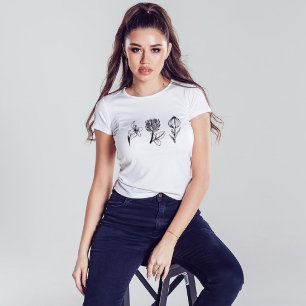 T-shirt Fleurs sauvages noires Nature Lover Floral Graphis