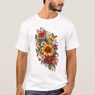T-shirt Fleurs Sauvages Rétro d'Automne