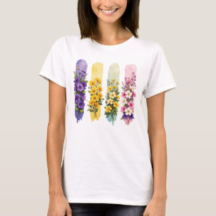T-SHIRT FLEURS SAUVAGES VIOLETTES JAUNES ROSES VERTES