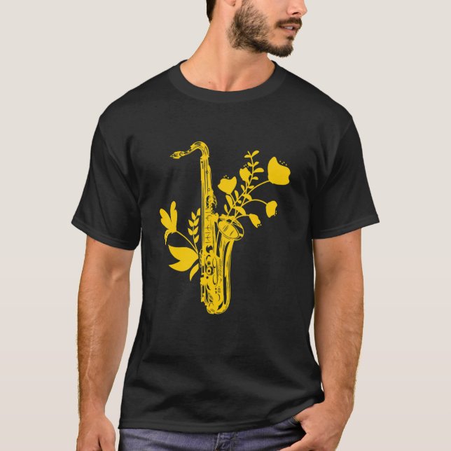 T-shirt Fleurs saxophones Musicien d'instruments de musiqu (Devant)