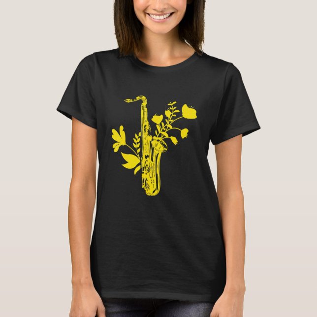 T-shirt Fleurs saxophones Musicien d'instruments de musiqu (Devant)
