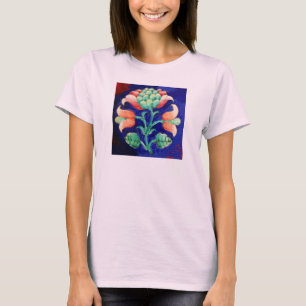 T-SHIRT FLEURS STYLISÉES / ROUGE VERT VERT BLEU FLORAL
