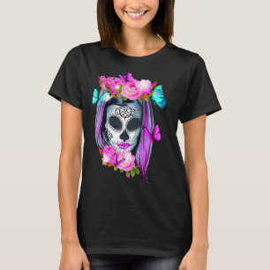 T-shirt Fleurs Sugar Skull Day of the Dead Dia De Muertos
