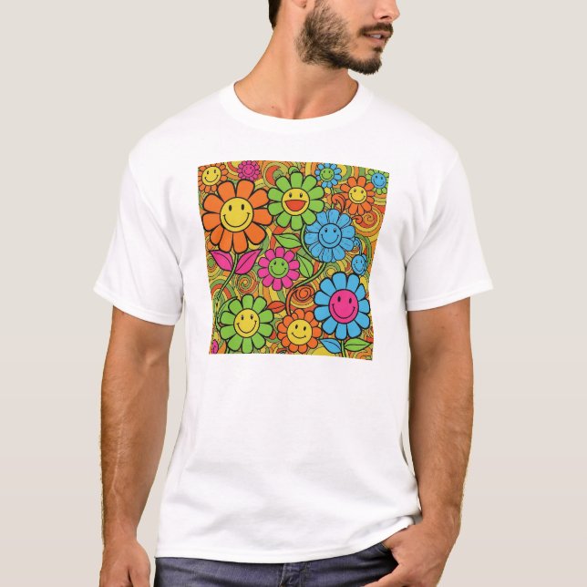 T-shirt Fleurs super Sourières | les années 70 Retro Vibe  (Devant)
