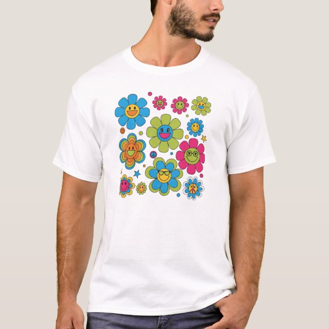T-shirt Fleurs super Sourières | les années 70 Retro Vibe  (Devant)
