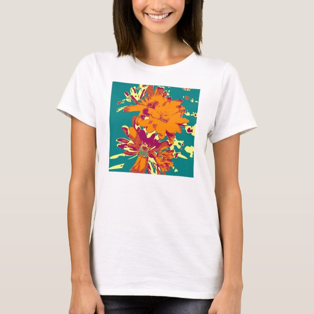 T-shirt Fleurs sur l'arrière - plan bleu (Devant)