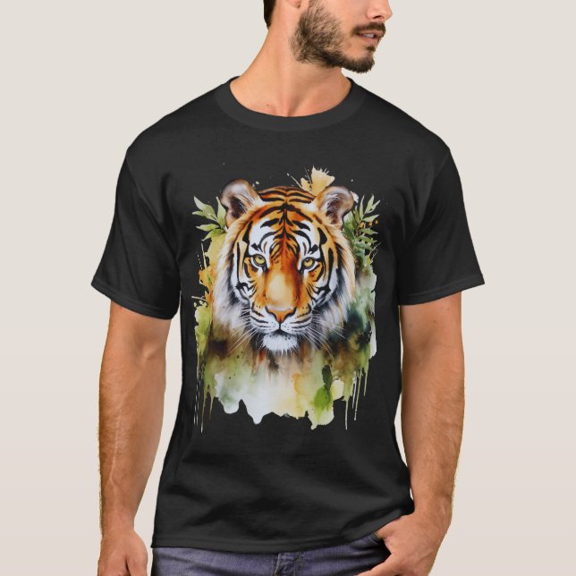 T-shirt Fleurs Tiger Pastel Safari Aquarelle Savannah (Devant)