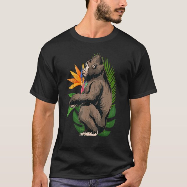 T-shirt Fleurs tropicales Singe Ape Zoo Animal Exotic Gor (Devant)