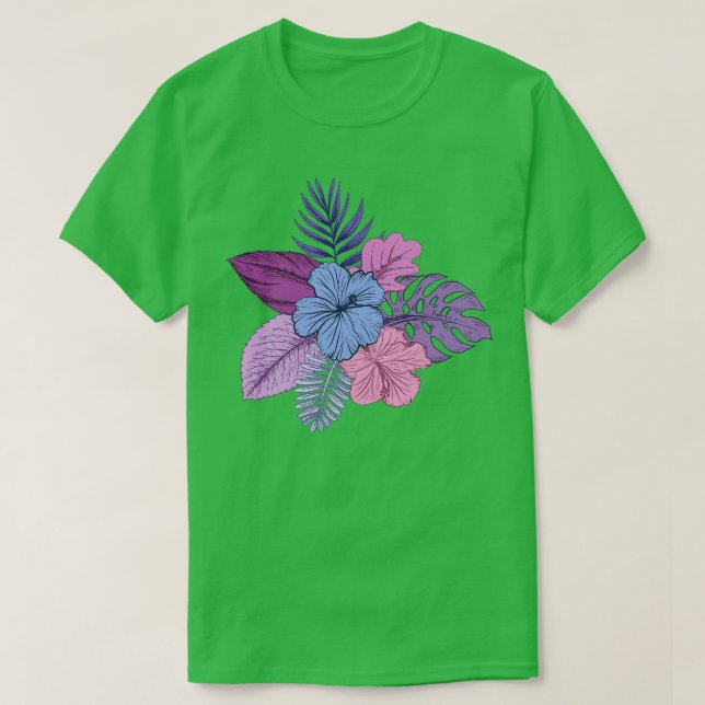 T-shirt Fleurs tropicales violettes et roses (Design devant)